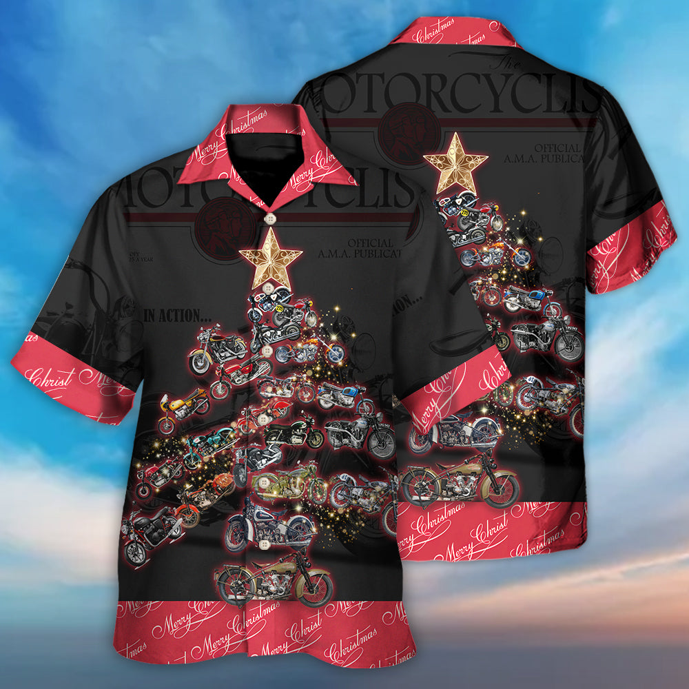 Christmas Motorcycle Tree Retro Style - Hawaiian Shirt - Reefox
