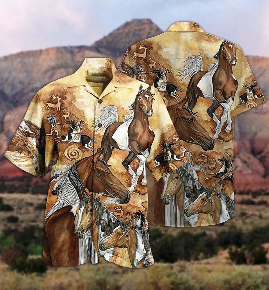 Native Horses Run Away Vintage - Hawaiian Shirt - Reefox