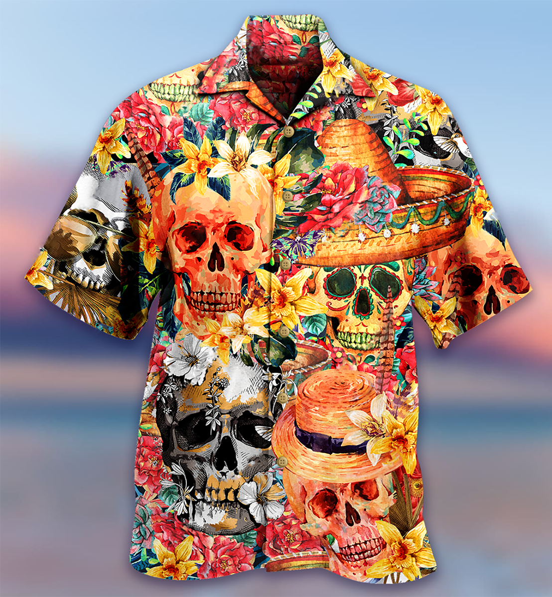 Skull Beautiful And Flowers - Hawaiian Shirt - Reefox