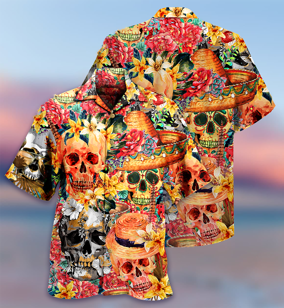 Skull Beautiful And Flowers - Hawaiian Shirt - Reefox