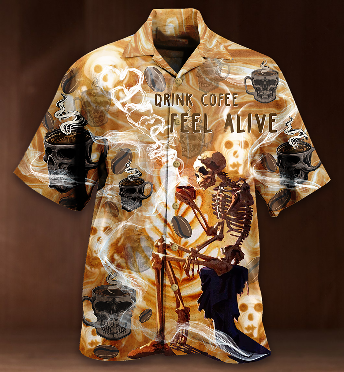 Skull Drink Coffee Feel Alive - Hawaiian Shirt - Reefox