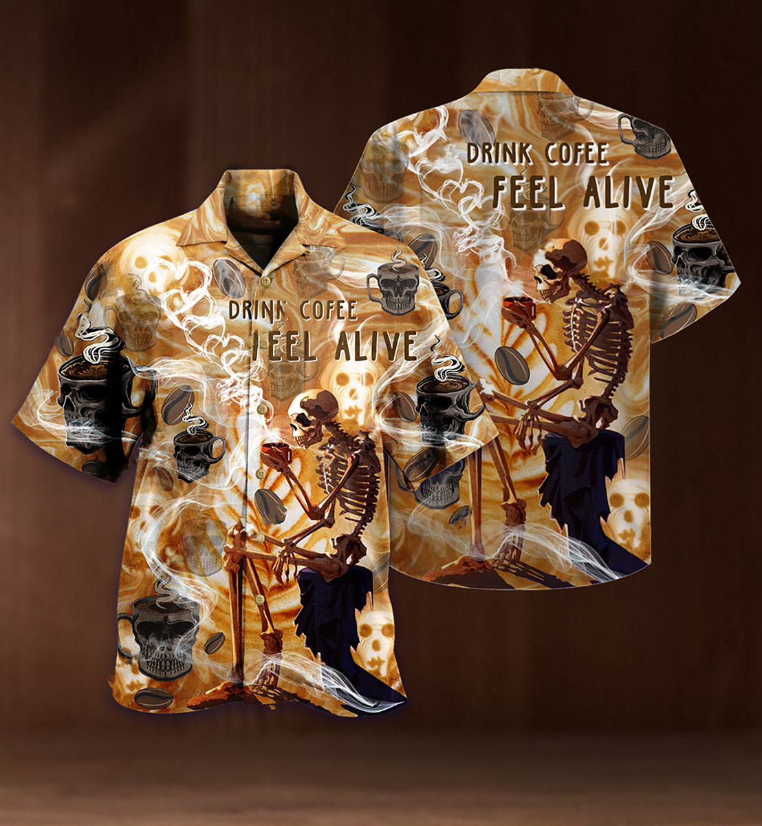 Skull Drink Coffee Feel Alive - Hawaiian Shirt - Reefox