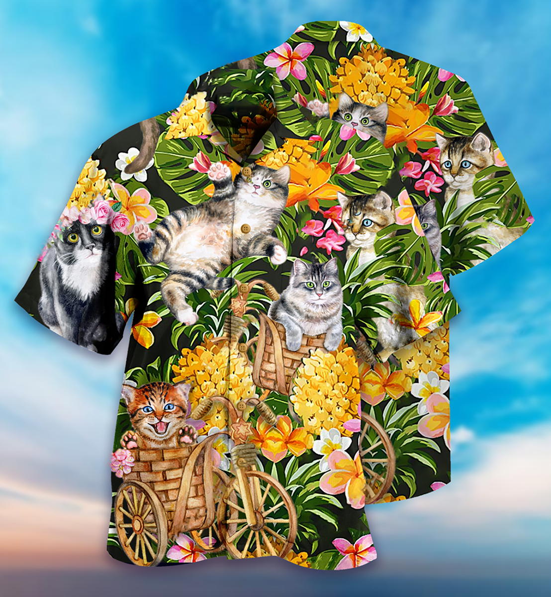 Cat Lovely And Flowers Garden - Hawaiian Shirt - Reefox