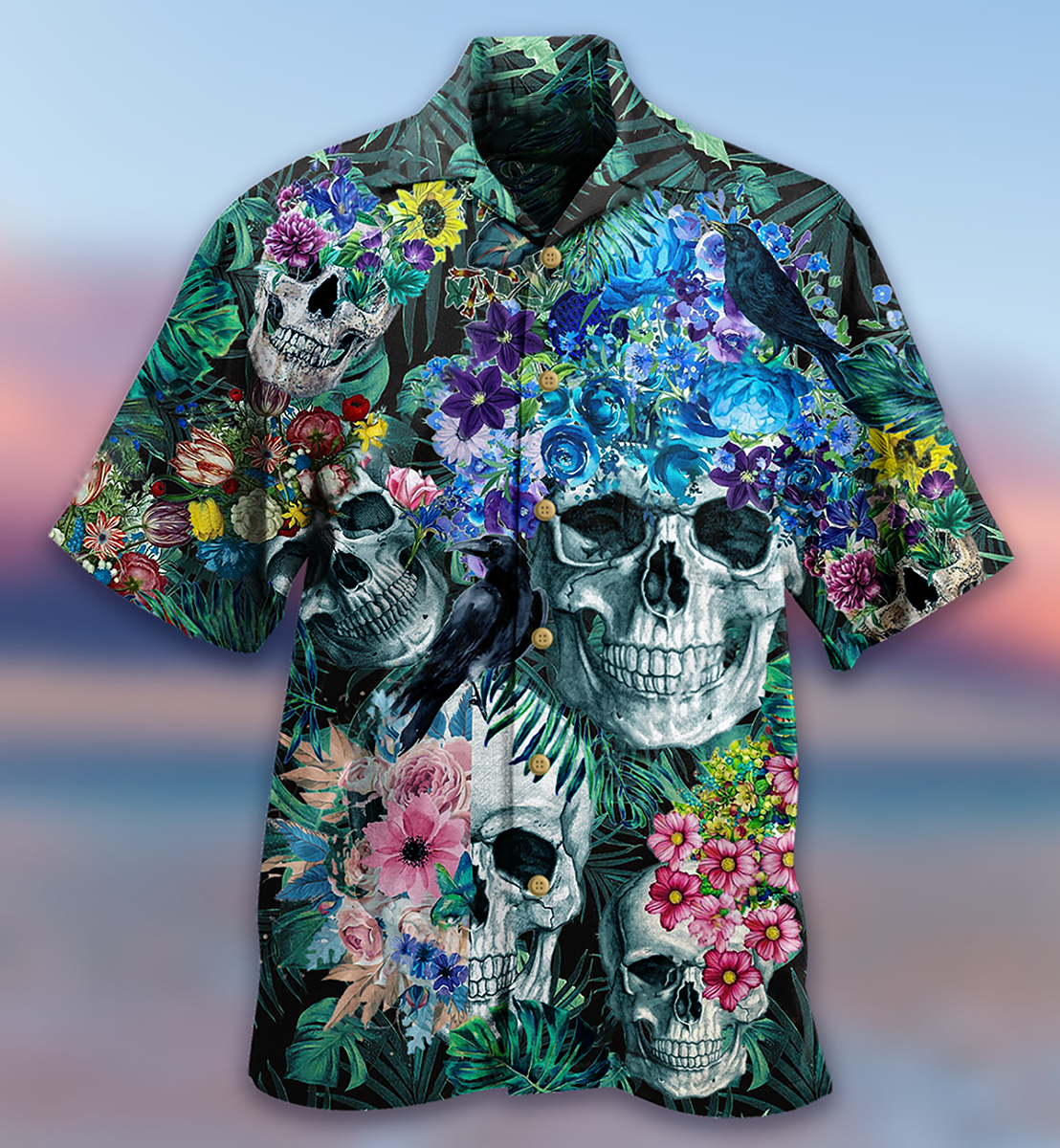 Skull Love Flowers Smile Happy - Hawaiian Shirt - Reefox