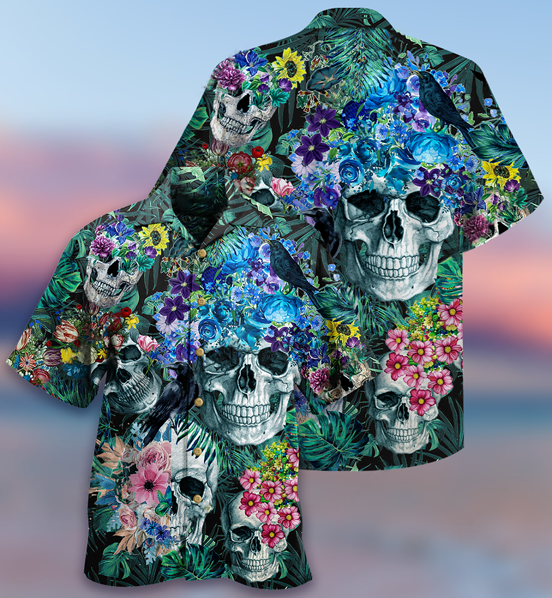 Skull Love Flowers Smile Happy - Hawaiian Shirt - Reefox