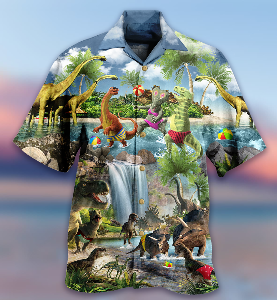 Dinosaur Love Swimming Love Beach Love Summer - Hawaiian Shirt - Reefox