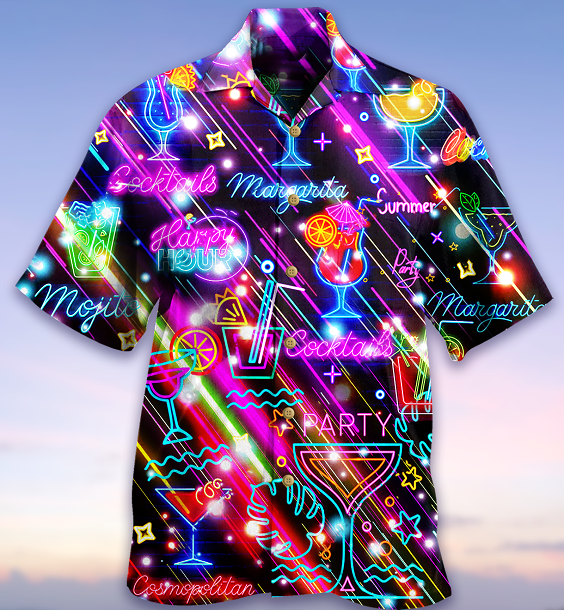 Cocktail Happy Hour Neon Style Amazing - Hawaiian Shirt - Reefox