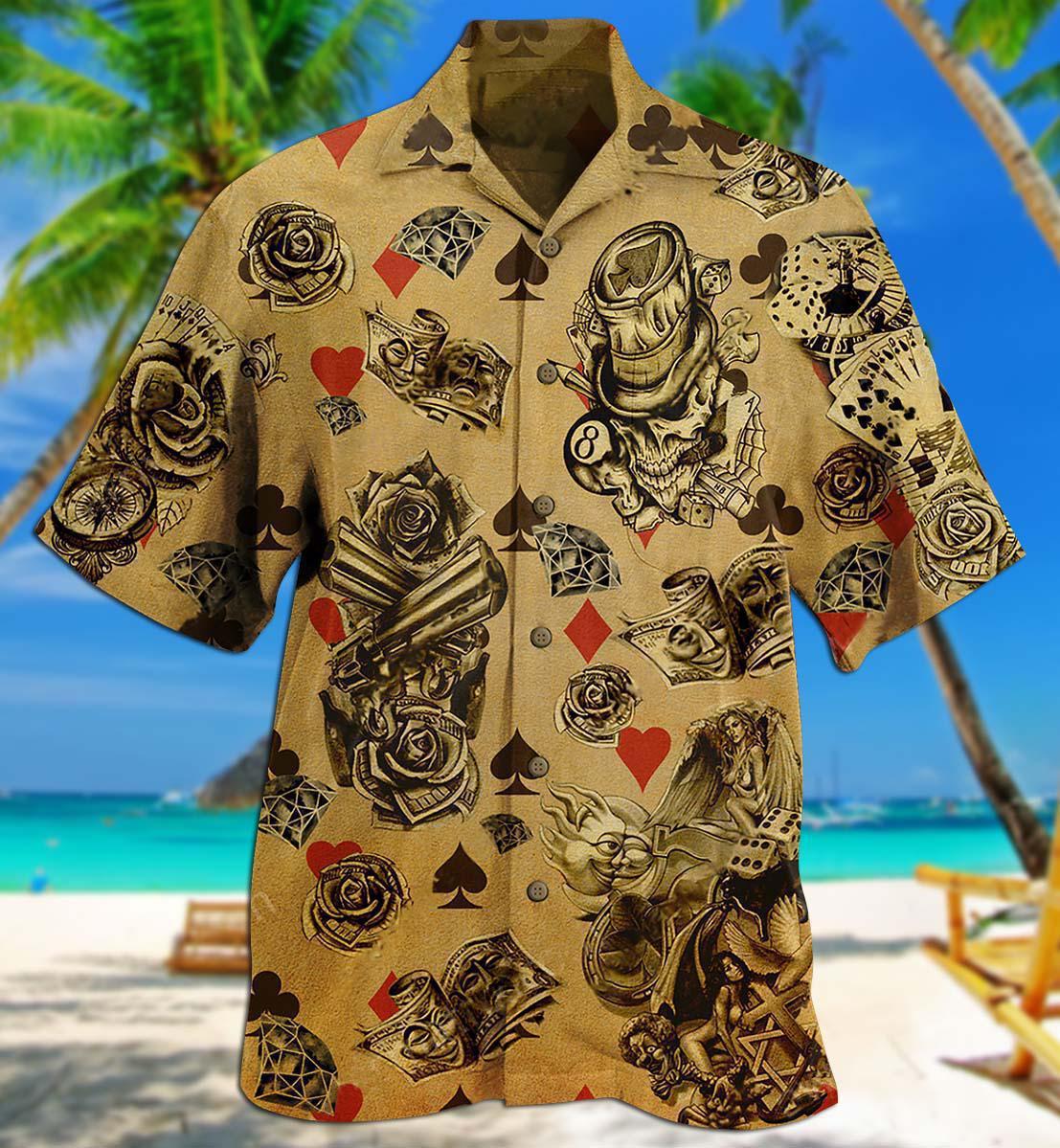 Gambling Flowers Skull - Hawaiian Shirt - Reefox