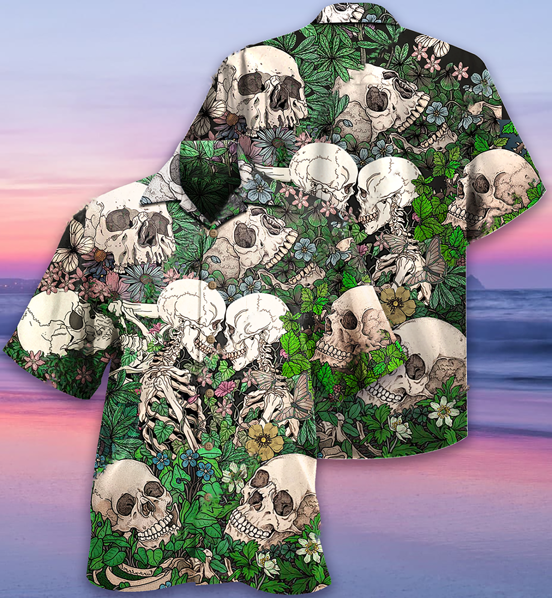 Skull Couple Kiss - Hawaiian Shirt - Reefox