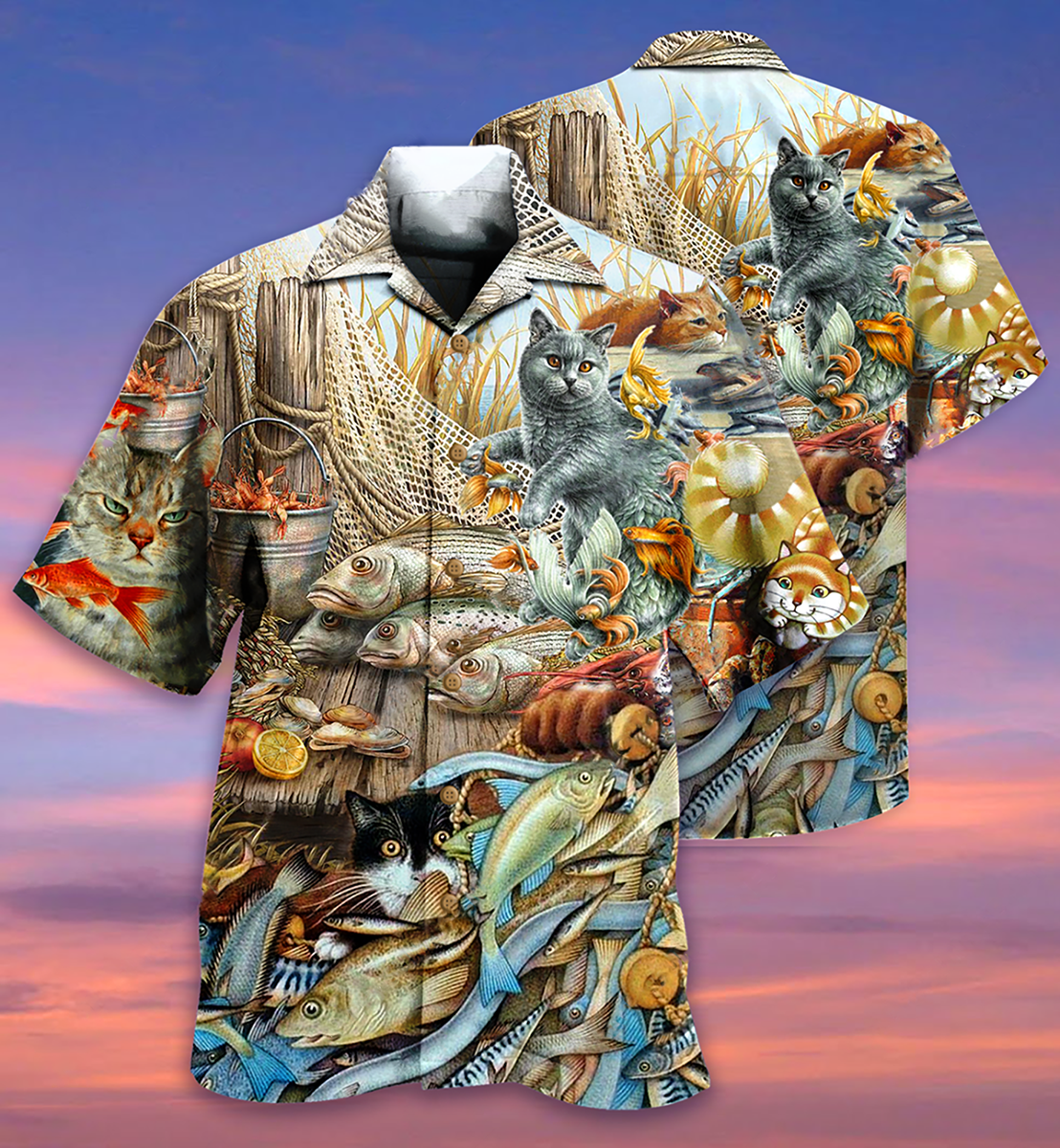 Cat Love Fish Delicious Meal - Hawaiian Shirt - Reefox