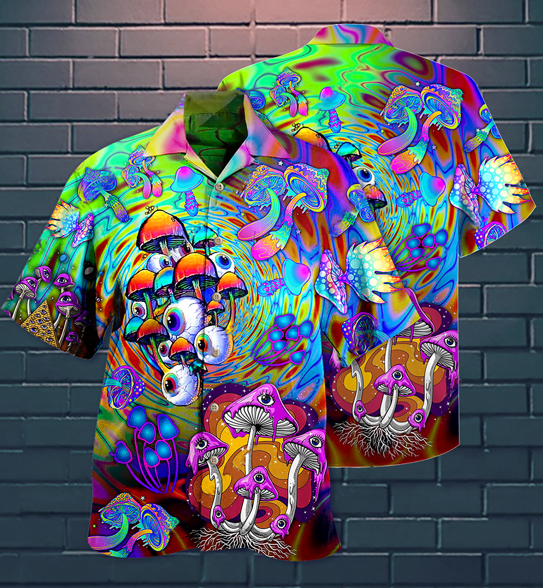 Hippie Mushroom Stay Trippy Little Hippie Colorful - Hawaiian Shirt - Reefox