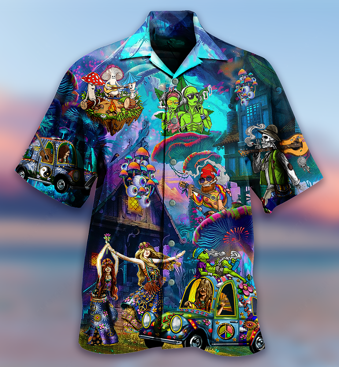 Hippie Alien Skull Peace Life - Hawaiian Shirt - Reefox