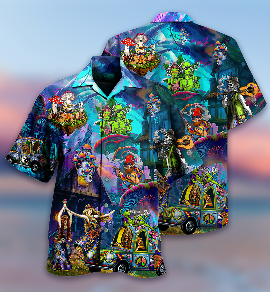 Hippie Alien Skull Peace Life - Hawaiian Shirt - Reefox