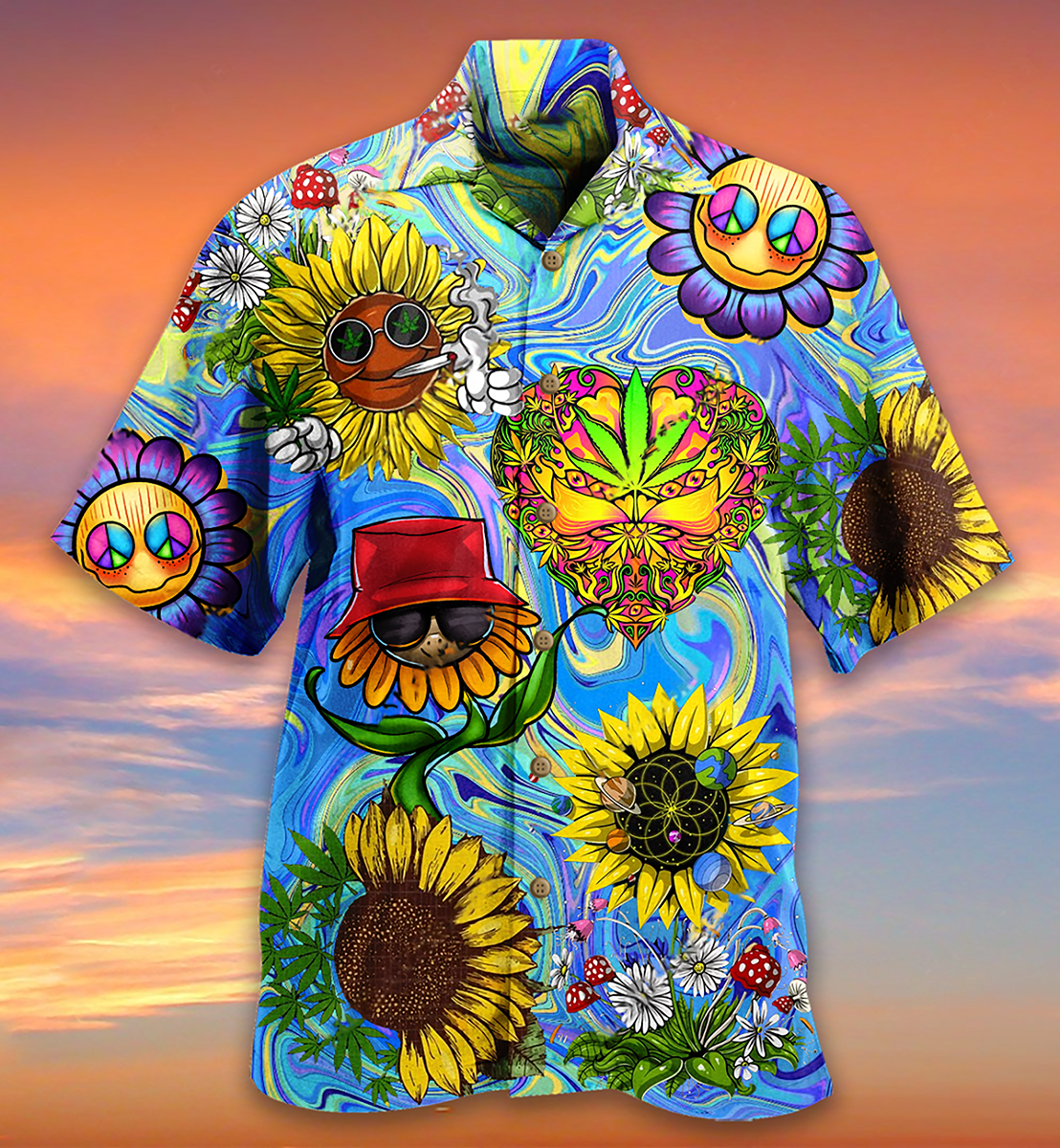 Hippie Sunflowers Stay Trippy Little Hippie - Hawaiian Shirt - Reefox