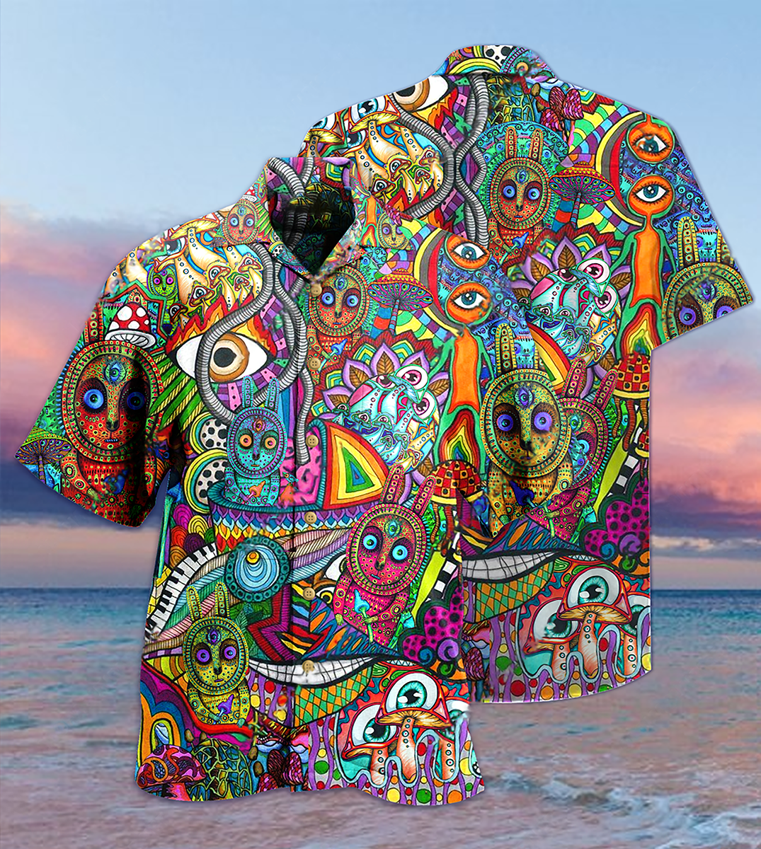 Hippie Mushroom Mix Peace Life Color - Hawaiian Shirt - Reefox
