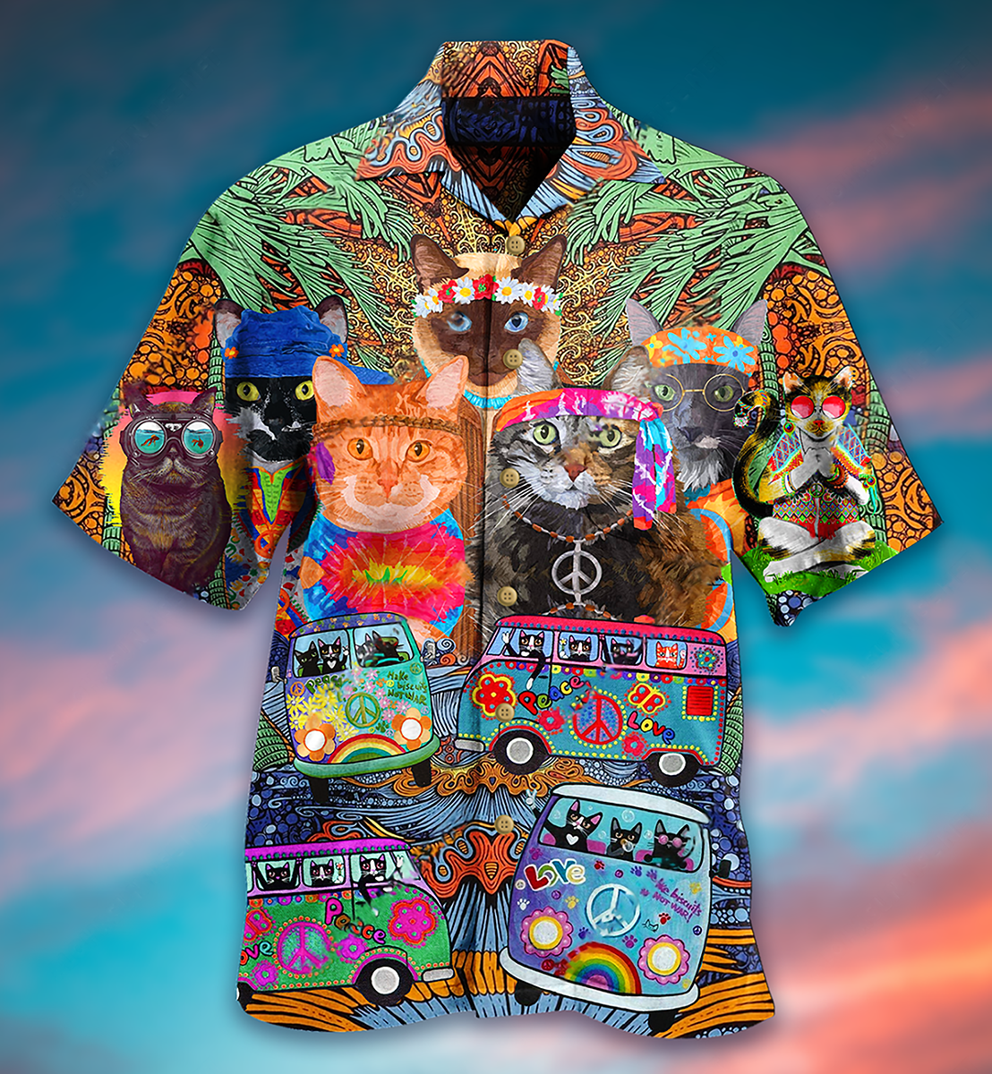 Hippie Cats Peace Love Life Color - Hawaiian Shirt - Reefox