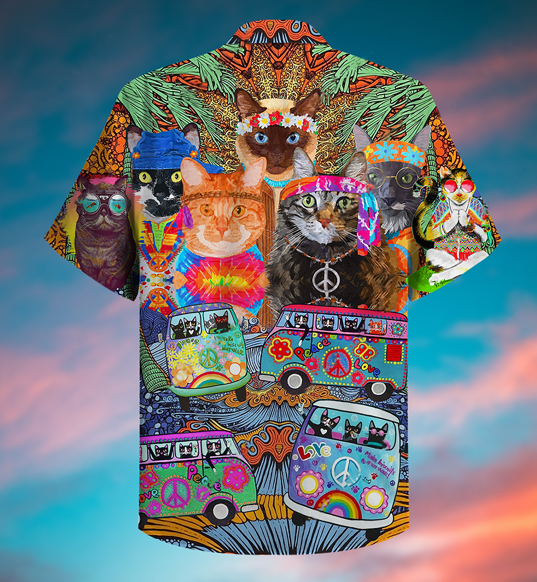 Hippie Cats Peace Love Life Color - Hawaiian Shirt - Reefox