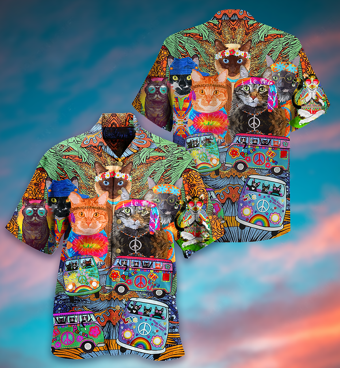 Hippie Cats Peace Love Life Color - Hawaiian Shirt - Reefox