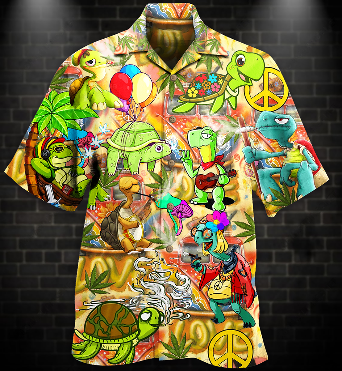 Hippie Turtle Funny Peace Life Color - Hawaiian Shirt - Reefox