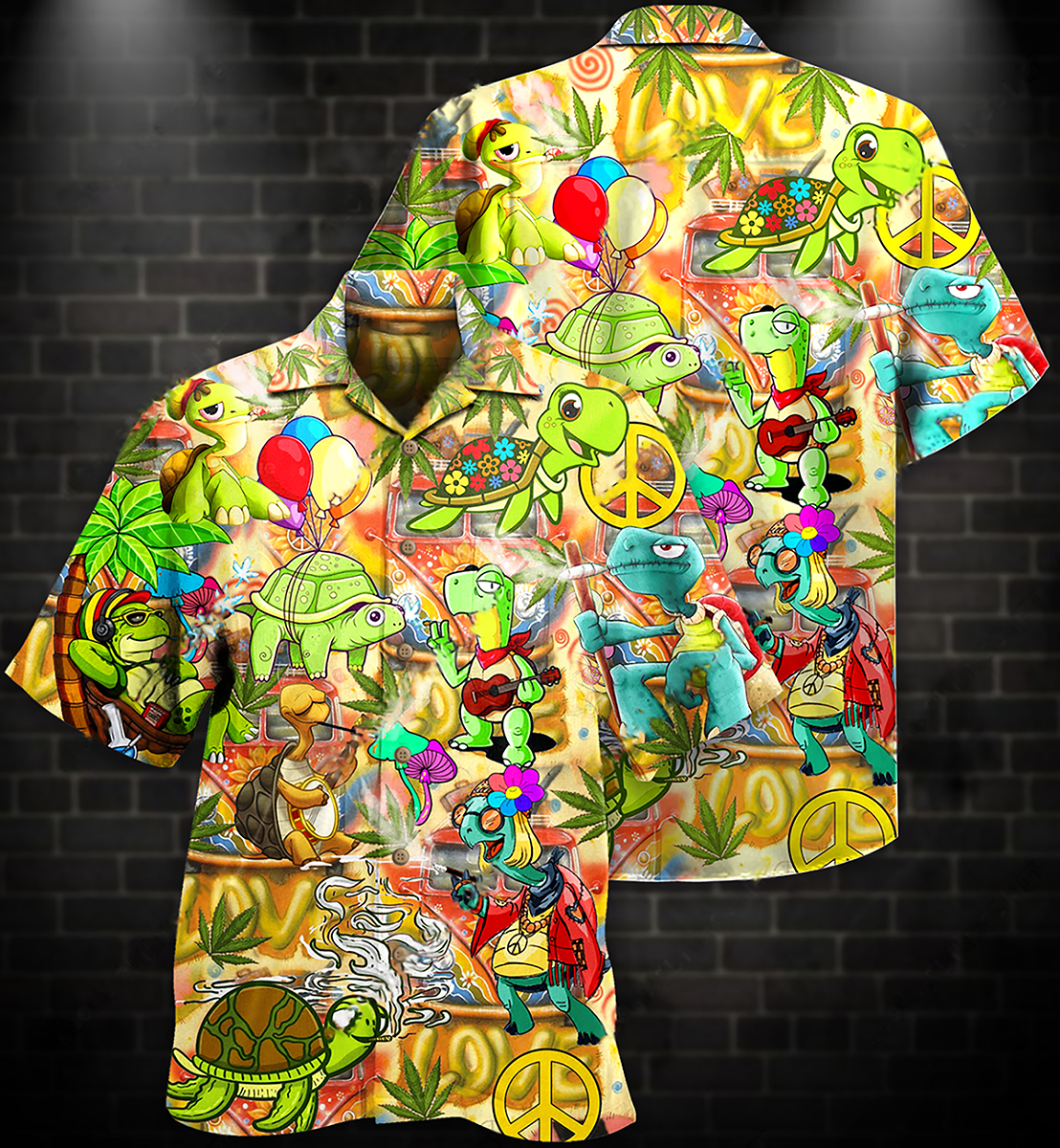 Hippie Turtle Funny Peace Life Color - Hawaiian Shirt - Reefox