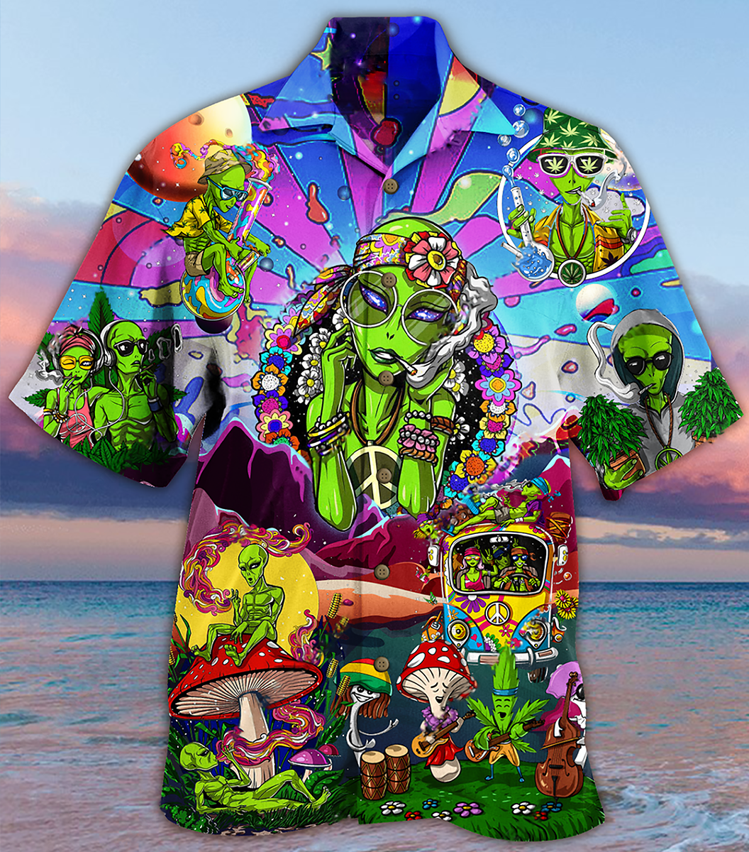 Hippie Alien Peace Life Color - Hawaiian Shirt - Reefox