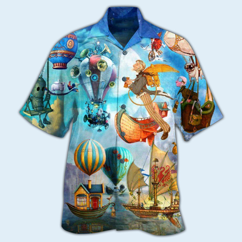 Air Balloon Flying Steampunk World - Hawaiian Shirt - Reefox