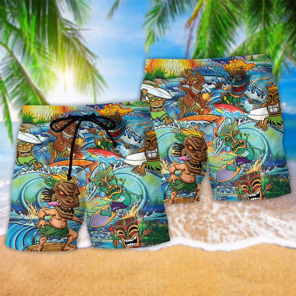 Tiki Aloha Surfing Into The Sunset - Beach Short Reefox - Owls Matrix LTD