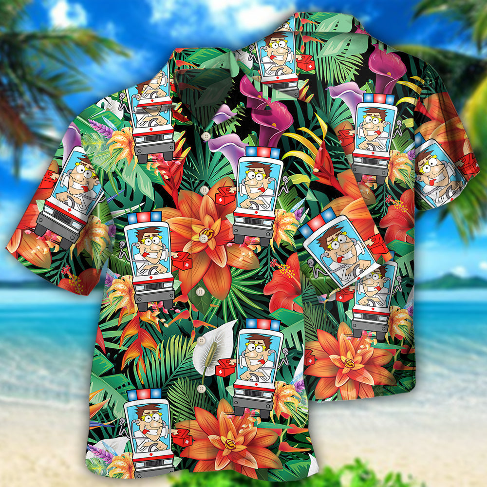 Ambulance Driver Tropical Floral Style - Hawaiian Shirt - Reefox