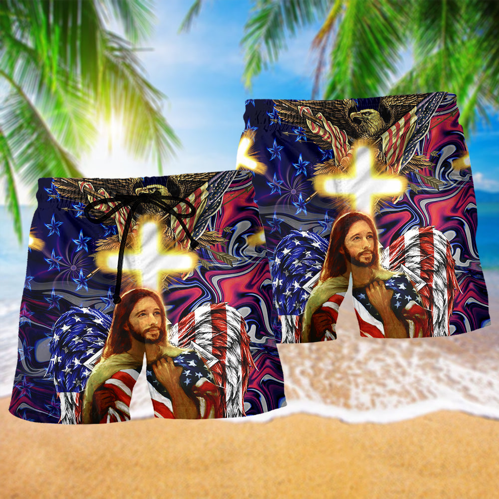 America And Jesus Bless - Beach Short Reefox - Owls Matrix LTD