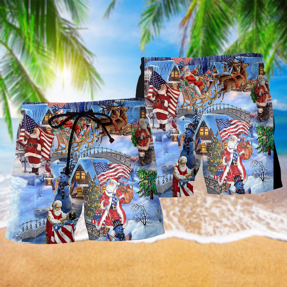 America Christmas Patriotic Santa Claus - Beach Short Reefox - Owls Matrix LTD