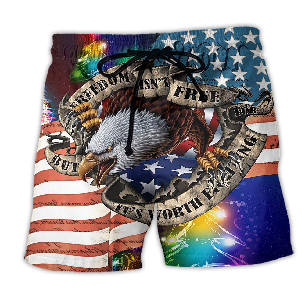 Beach Short / Adults / S America Freedom Eagle Merry Christmas Stunning - Beach Short Reefox - Owls Matrix LTD