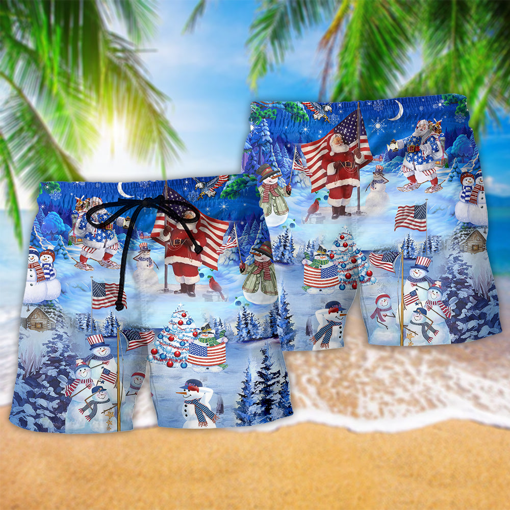 America Merry Xmas Funny - Beach Short Reefox - Owls Matrix LTD