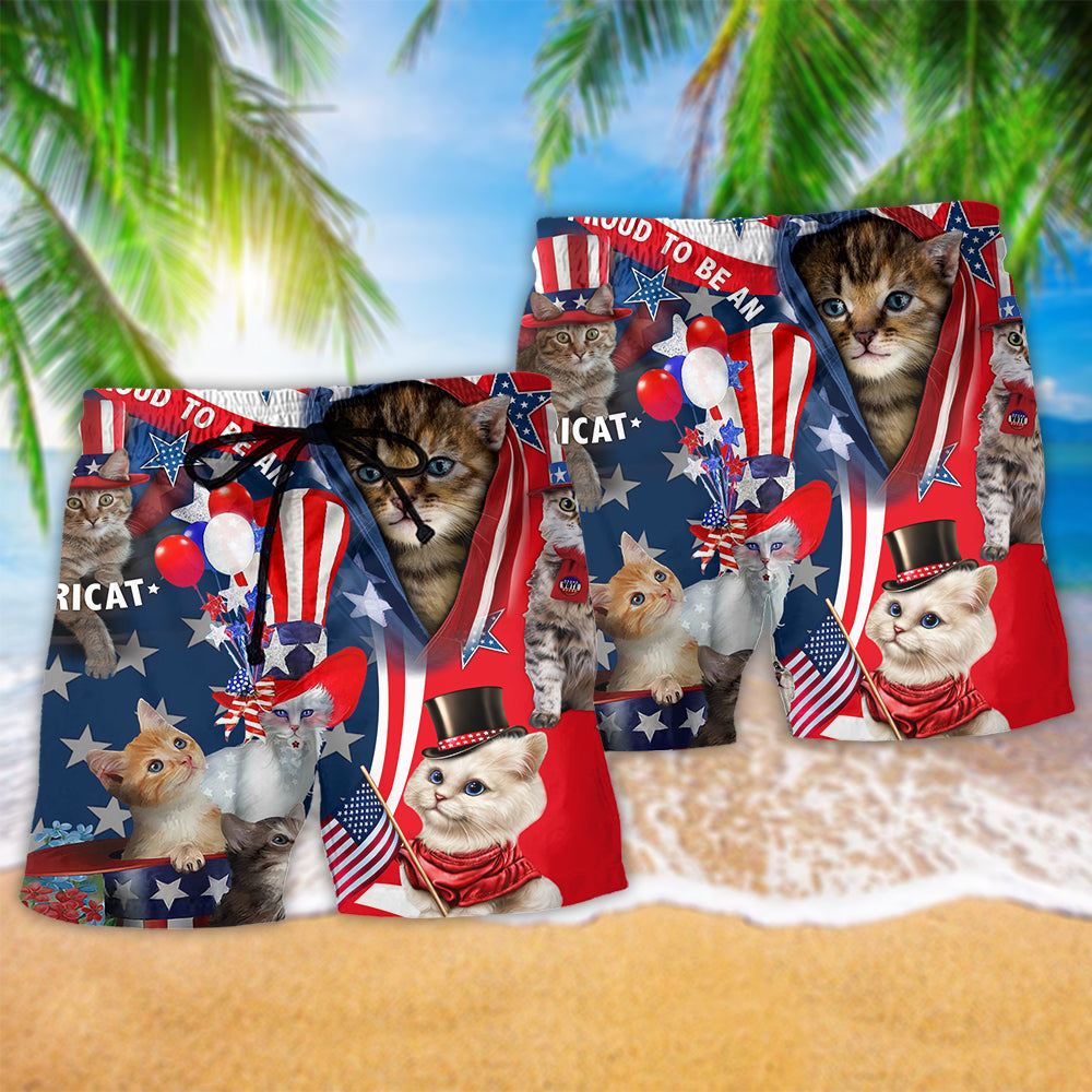 America Proud To Be An Cat - Beach Short Reefox - Owls Matrix LTD