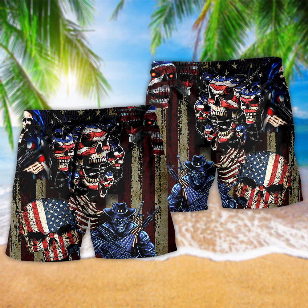America Skull Angry Sunning - Beach Short Reefox - Owls Matrix LTD