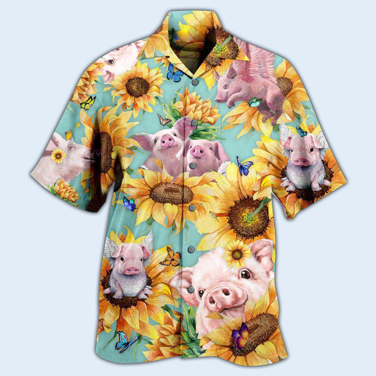 Pig Animals Amazing Pig Loves Sunflowers - Hawaiian Shirt - Reefox