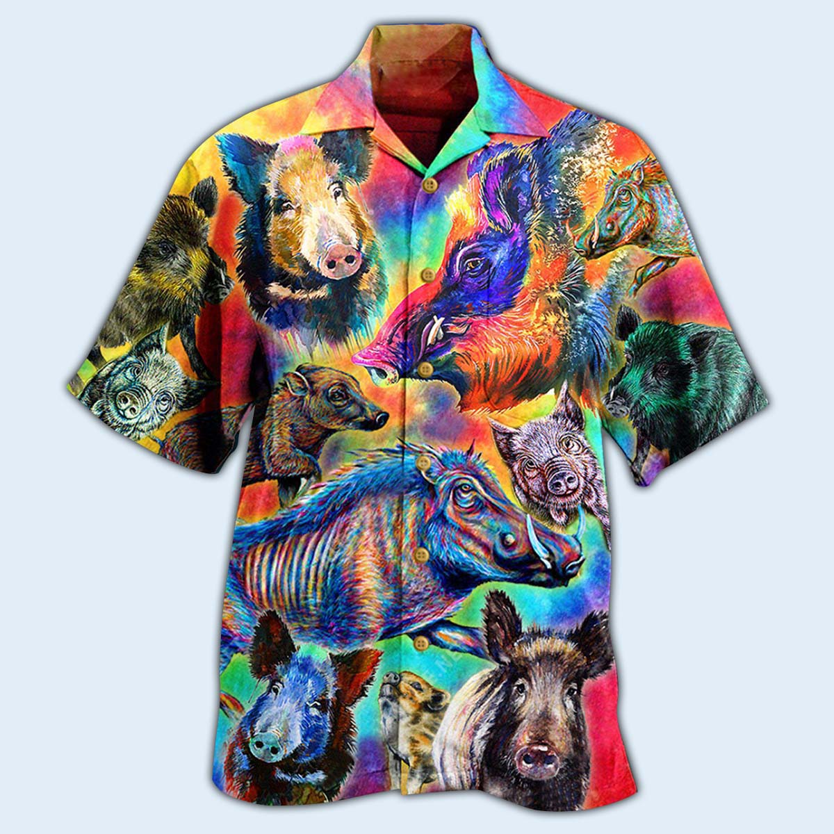 Boar Colorful Wild Boar In Colorful Background - Hawaiian Shirt - Reefox
