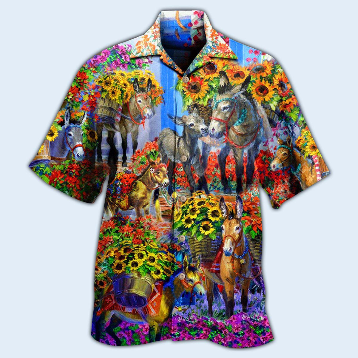 Donkey In The Spring With Sunflower - Hawaiian Shirt - Reefox