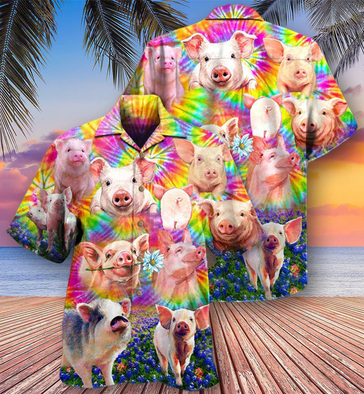 Pig Easily Distracted By Piggy In Tiny Flowers - Hawaiian Shirt - Reefox