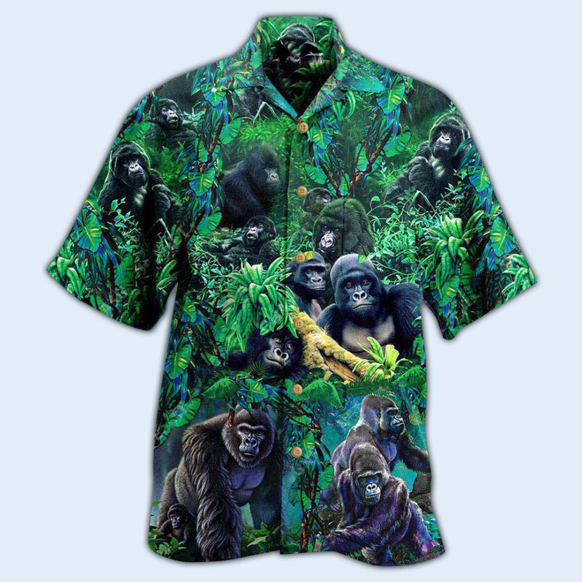 Gorilla Animals Family Of Gorillas In The Jungle Together - Hawaiian Shirt - Reefox