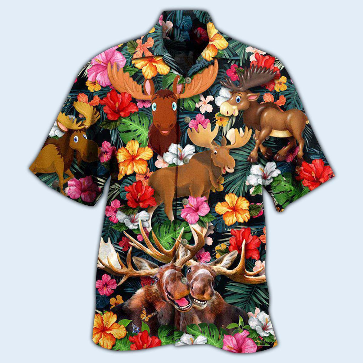 Moose Animals Happy Moose Aloha - Hawaiian Shirt - Reefox