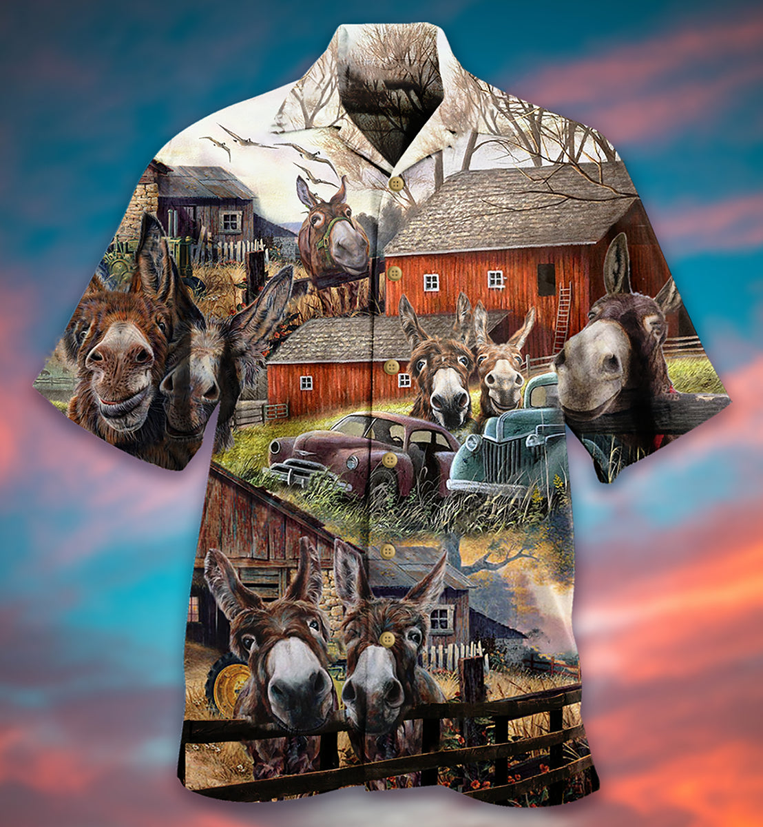 Donkey Animals Love Farm And Happiness Together - Hawaiian Shirt - Reefox
