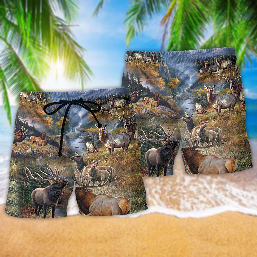 Moose Beautiful Country Elk Animals - Beach Short Reefox - Owls Matrix LTD