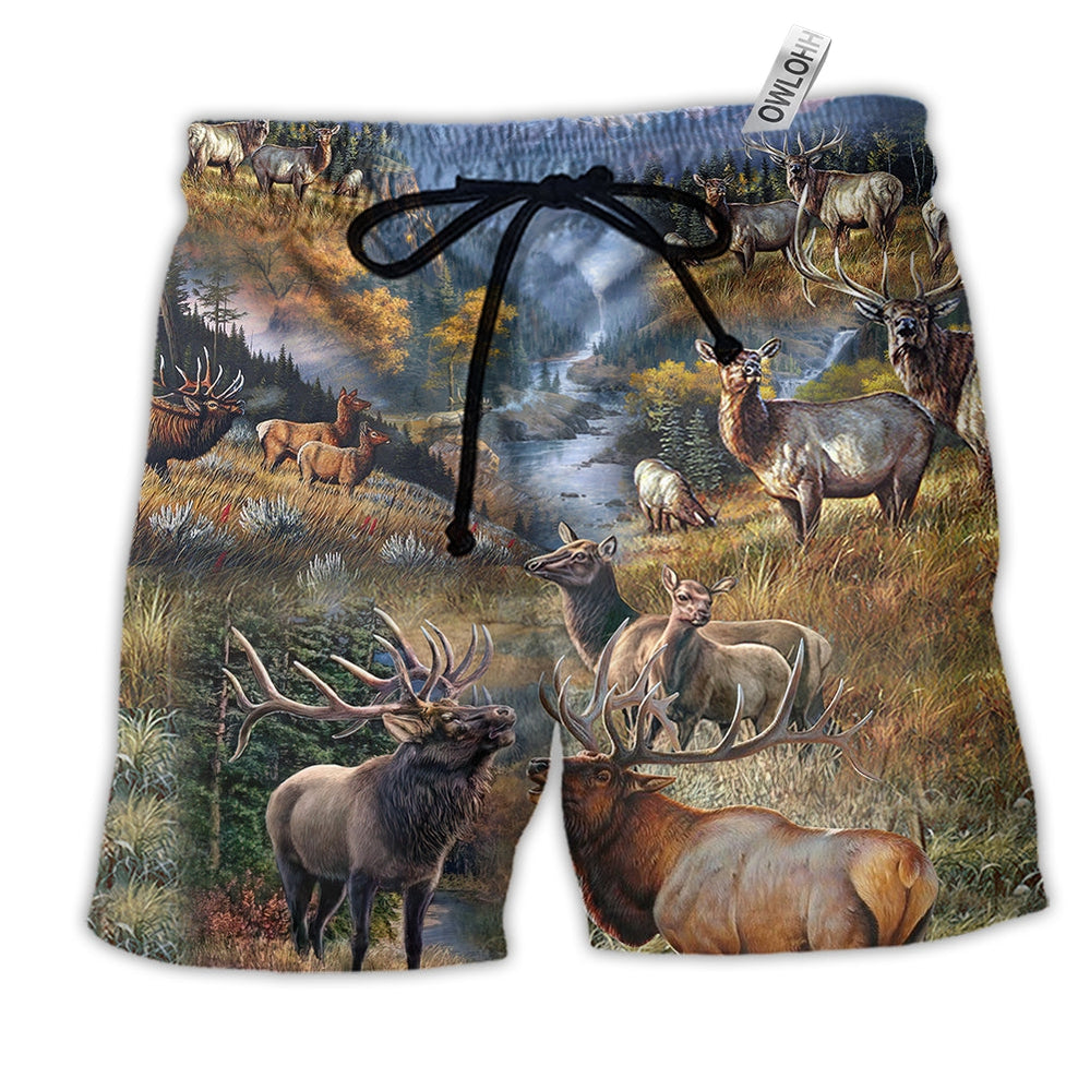 Beach Short / Adults / S Moose Beautiful Country Elk Animals - Beach Short Reefox - Owls Matrix LTD