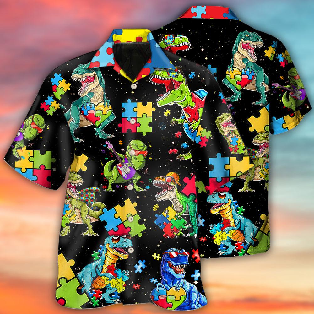 Autism Dinosaur Black - Hawaiian Shirt - Reefox