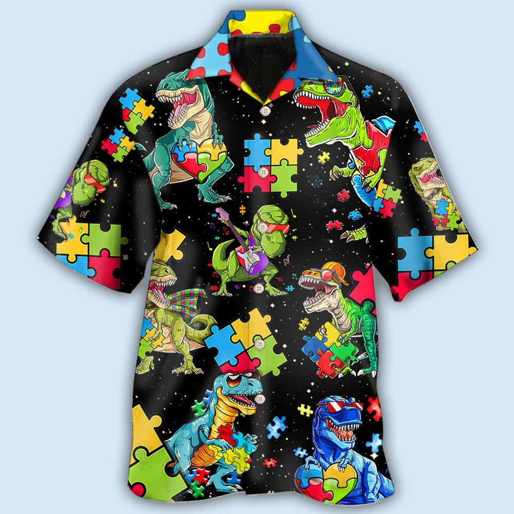 Autism Dinosaur Black - Hawaiian Shirt - Reefox