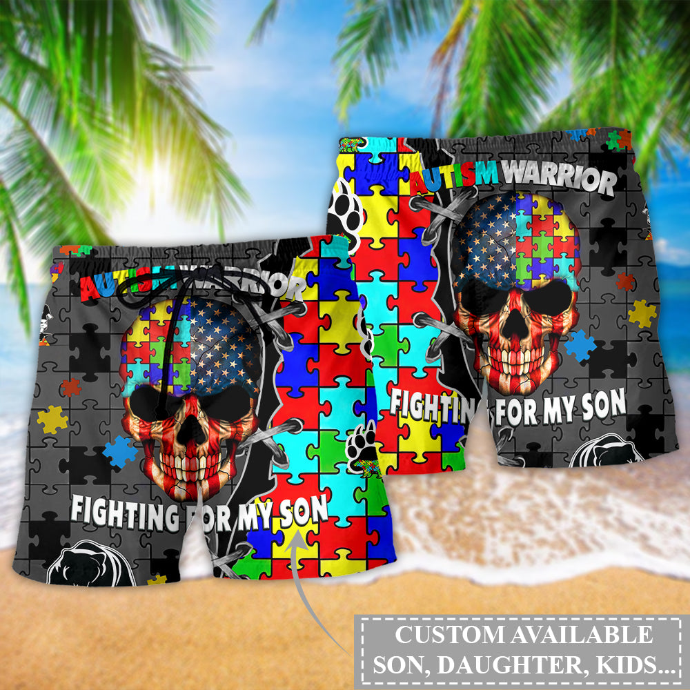 Autism Warrior Fighting For My Son Personalized - Beach Short Reefox - Owls Matrix LTD