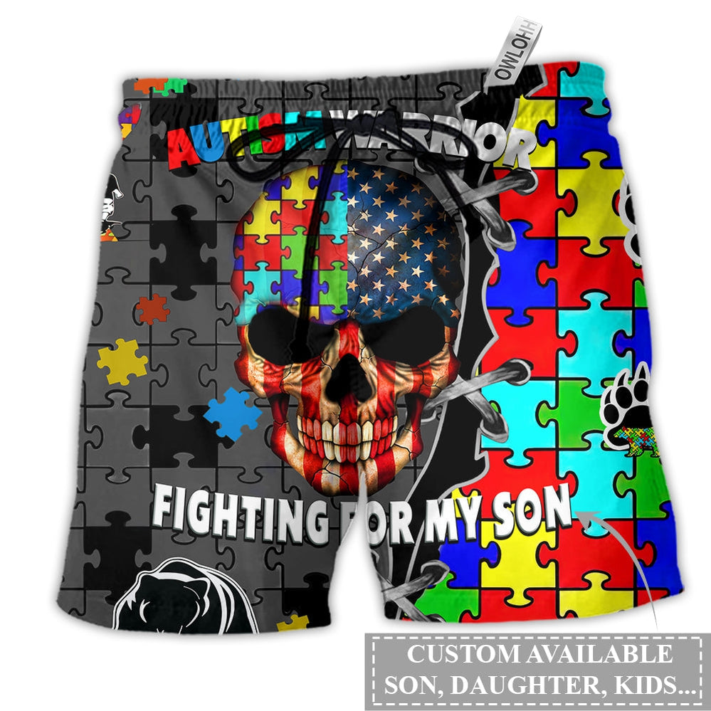 Beach Short / Adults / S Autism Warrior Fighting For My Son Personalized - Beach Short Reefox - Owls Matrix LTD