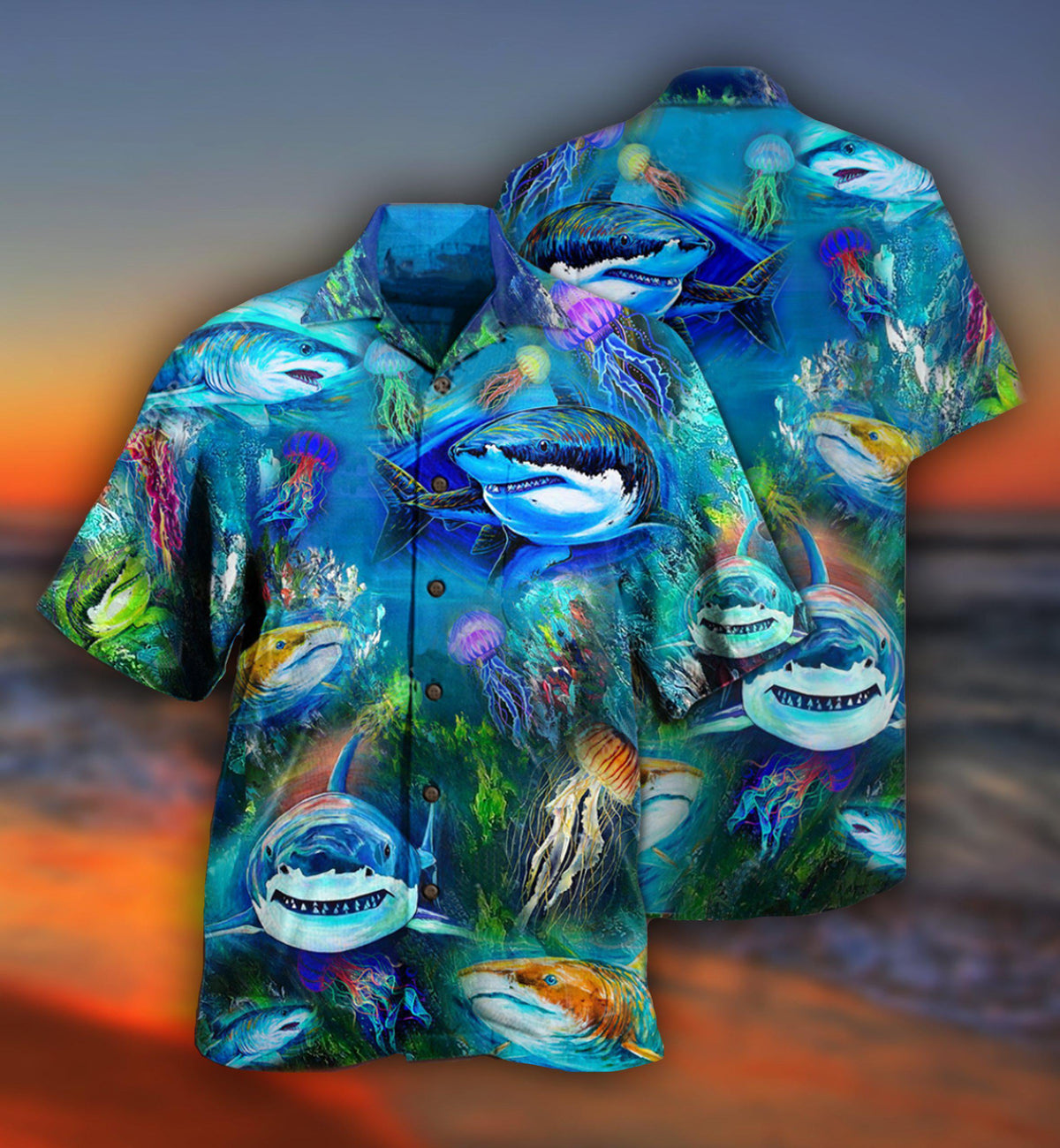 Shark Over Sea Awesome - Hawaiian Shirt - Reefox