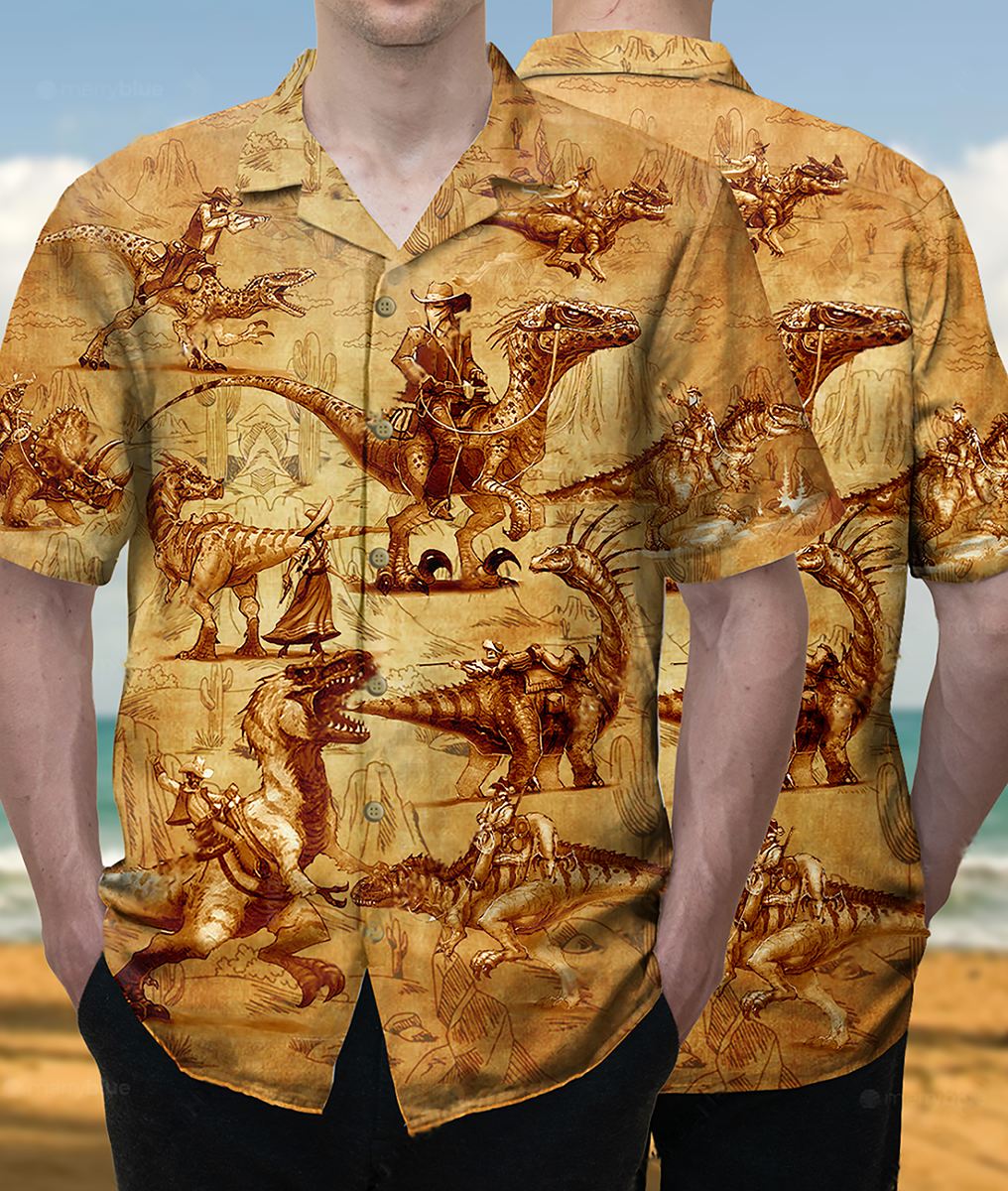 Cowboy Dinosaur Love Life Love Cool - Hawaiian Shirt - Reefox