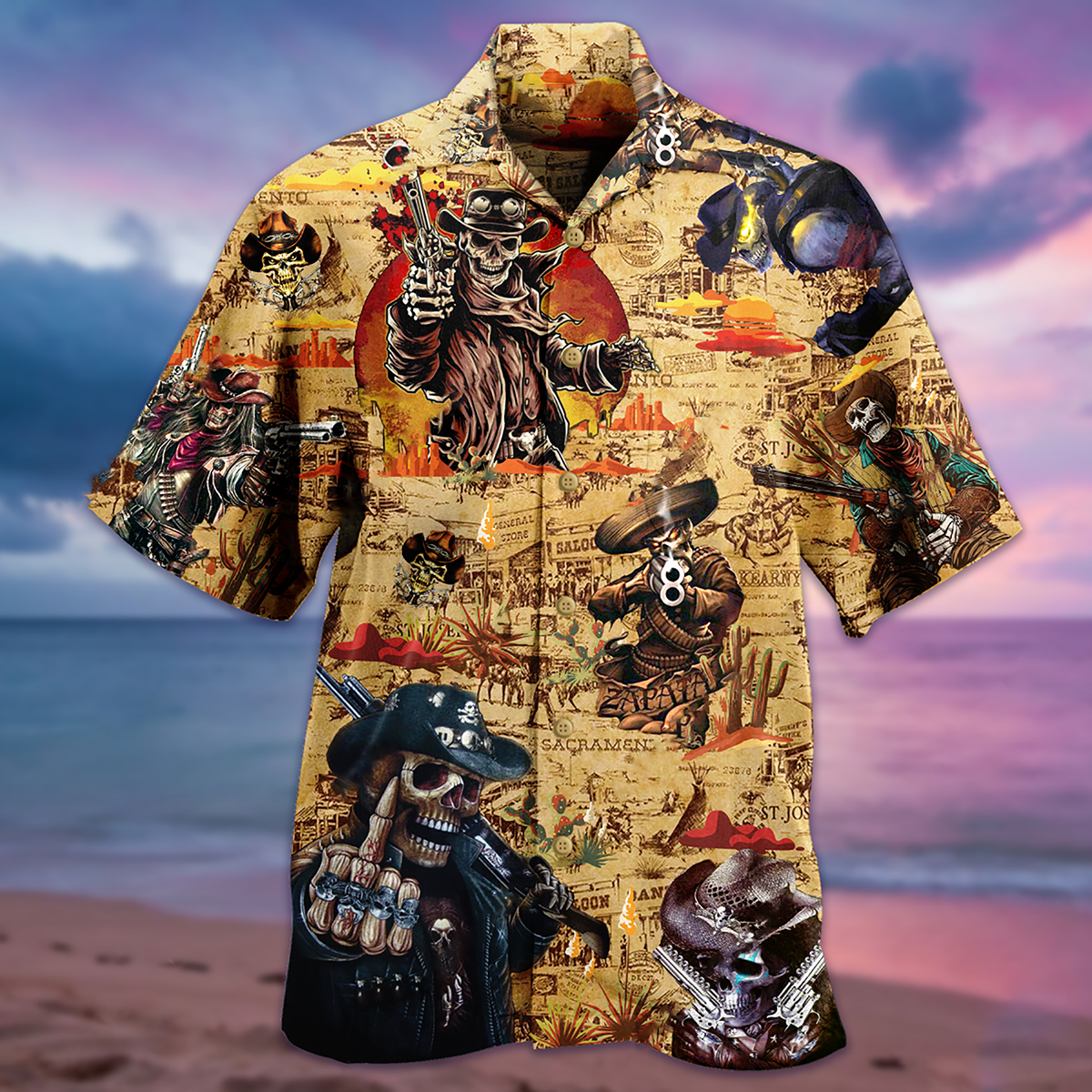 Cowboy Skull Pirates Love Life Vintage - Hawaiian Shirt - Reefox